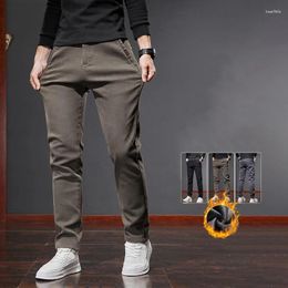 Men's Pants 2023 Autumn Winter Fashion Elegant Fleece Causal Men Business Slim Soft Warm Stretch Straight Versatile Trousers