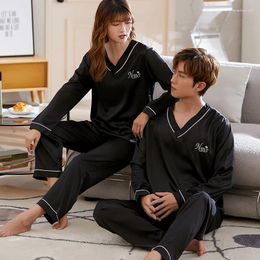 Women's Sleepwear Luxury Pajama Suit Men Silk Pajamas Sets Couple Family Lover Soft & Women Autumn Winter For