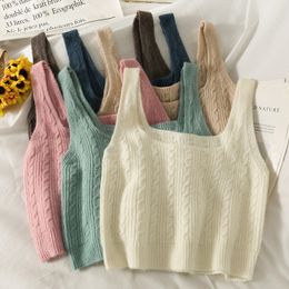 Camisoles Tanks Women's wool sleeveless low neck threaded cut vest ultra-thin knitted vest solid vest knitted sweater top 230412