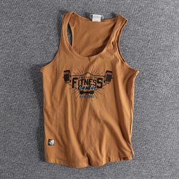 Men's Tank Tops Summer Sports Casual Retro Printed Men's I-sweat Vest Cotton Fitness Sleeveless T-shirt