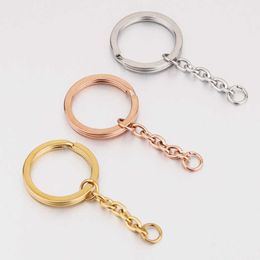 Key Rings 5pcs No Fade Stainless Steel Keychain with Flat Split Ring Extension Chain Clasp Circle Loop for Keyring DIY Jewelry Making AA230411