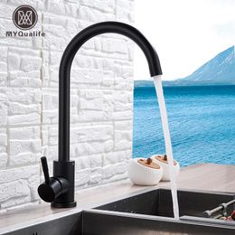 Kitchen Faucets stainless steel Matte Deck Sinks High Arch 360 Degree Swivel Cold Mixer Water Tap 230411