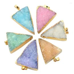 Pendant Necklaces Men Women Natural Healing Triangle Amethys Quartz Crystal Charm Druzy Pendulum Amulet Classic Jewellery Accessories