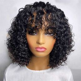 Hair Wigs Diepe Golf Korte Bob Pruik Met Menselijk Haar Volledige Machine Gemaakt Rose Krullend Voor Zwarte Vrouwen Water Virgin Braziliaanse Pixie Cut 230412