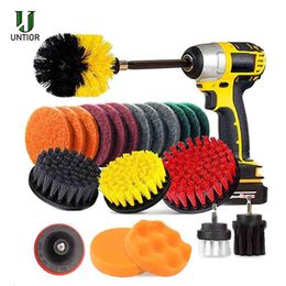 22Pcs Set Electric Drill Brush Scrub Pads Kit Power Scrubber Cleaning Kit Cleaning Brush Scouring Pad for Carpet Glass Car Clean 2244j