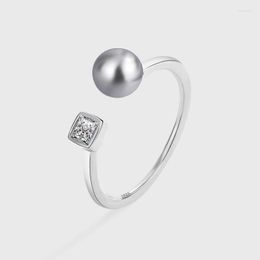 Cluster Rings French Retro Pearl Ring S925 Sterling Silver Simple Inset Zircon Adjustable Freshwater Women's Party Gift