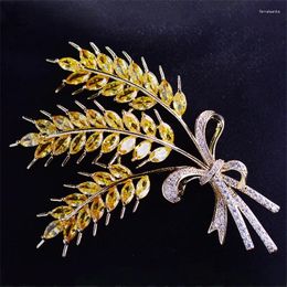 Brooches OKILY Gorgeous Yellow Cubic Zircon Barley For Women Lovely Wheat Broochpins Banquet Pins Clothing Jewelry Accessories