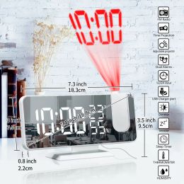 MICLOCK 3D Projection Alarm Clock Radio Digital with USB Charger 18CM Large Mirror LED Display Auto Dimmer