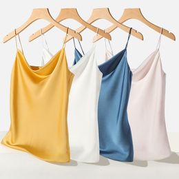 Camisoles Tanks Crop Top Cami Satin Women Thin Wild Solid Camis Vest Women Tank Tops Summer Sexy Strap Basic Tops Silk Sleeveless Y2K Camisole 230413