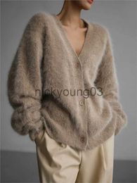 Women's Knits Tees Fashion New Imitation Mink Velvet Knitted Sweater Cardigan Women 2023 Autumn/Winter Lazy Loose Long Sleeve V-Neck Sweater Coat J231113