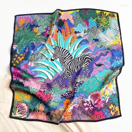 Scarves Silk Square Scarf Women Luxury Zebra Floral Print Neck Female Foulard Office Hairband Handle Bag Ribbon Kerchief