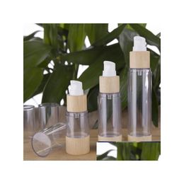 Bottiglie di imballaggio bottiglia di imballaggio cosmetico in bambù all'ingrosso 20 ml 30 ml 50 ml 80 ml 100ml 120 ml pompa vuota senza aria senza aria per crea dhifj trucco dhifj