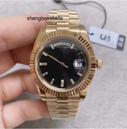 Luxury top watch 40MM Diamond Set Gold Dial Fluted Bezel Ice Automatic Mechanical Movement Sapphire Glass President Stainless Mens Wristwatch