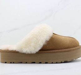 Designer Tasman Slippers Chestnut Fur Sheepskin Wool Tazz Women Super Trendy shoes Sole Boots Suede Autumn Winter Indoor Plush Shoes Size 35-44