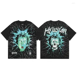 Homens Camisetas Hellstar Camisa Elétrica Kid Manga Curta Tee Lavado Do Old Black Hell Star Camiseta Homens Mulheres Roupas