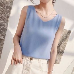 Camisoles Tanks Women Tank Top Woman Chiffon Halter Top Loose Summer Sexy V Neck Sleeveless Tops Vest Female Korean OL Shirt Tops Women 230413