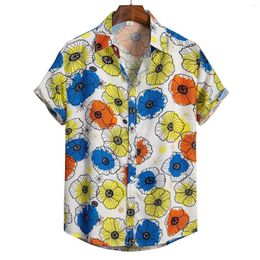 Men's T Shirts Casual Men's Loose Lapel Print Color Short Cuff Button Shirt Sand Vintage Geometric European American Style Flower Beach