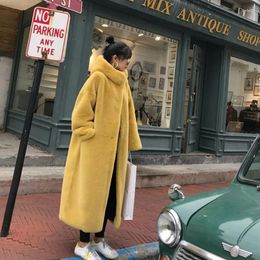 Women's Fur Women Elegant Faux Mink Coat Fluffy Long Thickened Loose Female Winter Fashion Korea With Hood