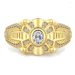 Cluster Rings 18k Gold Color Not Fade Big For Men Crystal Zircon Diamonds Gemstones Rudder Bands Bague Trendy Jewelry Party Accessories