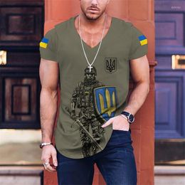 Men's T Shirts Summer Vintage Ukraine Men's T-Shirt Veterans Short Sleeve 3D Print Street Loose Pullover V-Neck Top Sweatshirt