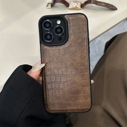 Crocodile Pattern Leather Case Compatible with iPhone 15 14 13 12 Pro Max 15Plus Black Frame Slim Luxury and Protective