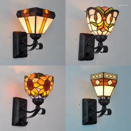 Wall Lamps Retro Minimalist Small Mirror Bedside Glass Lighting Tiffany Copper Mesh Balcony Lamp European Nostalgia A Living Room