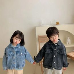 Jackets Spring Autumn Kids Denim Coat Boys And Girls Solid Color Casual Turn-down Collar Jacket Children Cardigan