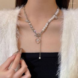 Chains TIOWIOS 2023 Red Heart Spliced Pearl Love Necklace Light Luxury Long Geometric Tassel Collar Chain Neckchain Jewelry For Women