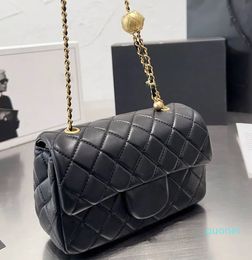 Women Mini Golden Ball Shoulder Bag Classic Flap Leather Quilted Designer Wallet Crossbody Bag Vintage Luxury Handbag Adjustable Chain Outdoor Clutch 20CM