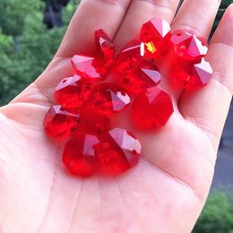 Chandelier Crystal Wholesale Price 500pcs/lot 14mm Glass Beads Red Octagon Accessiores In 2Holes For Curtain Garlands Strands