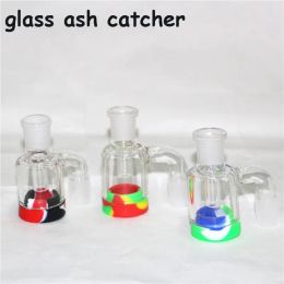 hookahs 3.5 Inch Glasss Ash Catcher with 14mm 18mm 7ml Silicone Container Reclaimer Thick Pyrex Ashcatcher for Glass Water Bongs 12 LL