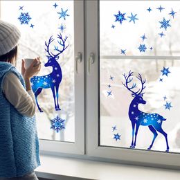 Wall Stickers Christmas Window Glass Sticker Elk Snowflake Wall Stickers Xmas Decorations For Home Kids Room Christmas Decals Year Navidad 231113