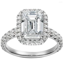 Cluster Rings 18K Au750 White Gold Ring Women Wedding Anniversary Engagement Rectangle Emerald Moissanite Diamond Elegant Romantic Trendy