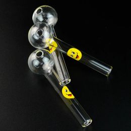 Cli Hot Smile Logo 4 Inch Small Oil Burner Pipes Dab Straws Straight Type Glass Smoking Pipe Hand Portable Rigs 12mm OD Clear Water LL