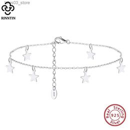 Anklets Rinntin Boho 925 Sterling Silver Cable Chain with 6mm Star Anklets for Women Girls Summer Beach Anklets Foot Chains Jewelry SA27 Q231113