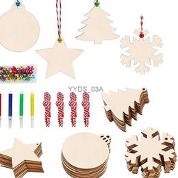 Christmas Decorations 10PCS DIY Wood Christmas Ornament Unfinsihed Wooden Christmas Tree Hanging Decorations for DIY Craft Xms Home Party Decor YQ231113
