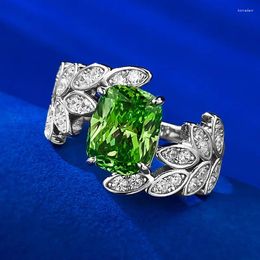 Cluster Rings 2023 Green Diamond Ring S925 Silver Leaf Small Fresh Inlaid High Carbon Design Female