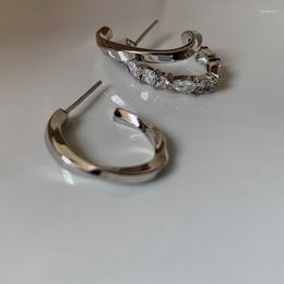 Hoop Earrings Asymmetrical Geometric Women's French Rhinestone Circle 14k Gold Hoops Earings Real Luxury Jewelry