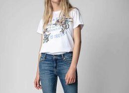 23ss Zadig Voltaire Flower Snake Embroidery Tees Classic Letter Print Tshirt Embroidered Women Designer Short Sleeved T-shirt Tops