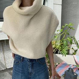 Women's Sweaters SuperAen Korean Chic Autumn Vintage High Neck Pit Strip Loose Casual Sleeveless Knit Sweater Vest Women