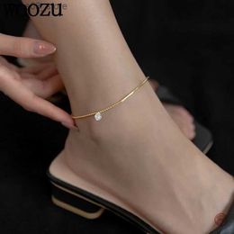 Anklets WOOZU 925 Sterling Silver Fashion Korean Round Dazzling Zircon Bead Anklets for Women Beach Party Charms Minimalism Jewellery Gift Q231113