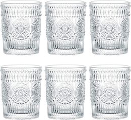 wholesale Vintage Drinking Glasses Romantic Water Glasses Embossed Romantic Glass Tumbler for Juice Beverages Beer Cocktail 010213