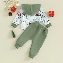 Set di abbigliamento Natale Neonato Neonato Set di vestiti per bambina Stampa natalizia Felpe a maniche lunghe Pantaloni Abiti R231113