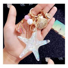 Creative Trinket Novelty Imitation Pearl Shell Starfish Tassel Keychain Charm Car Key Chain Ring Holder Bag Accessory Gift R127 Drop D Dhlxv