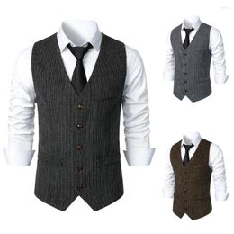 Men's Vests Vintage Single Breasted Vest Coat Fashion V-neck For Men Solid Color Suit