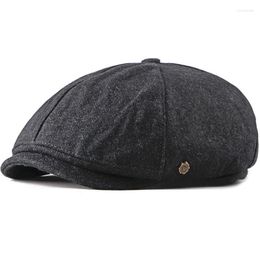 Berets HT2196 Beret Cap Men Women Autumn Winter Wool Hat Solid Octagonal Sboy Artist Painter Retro Flat Ivy Unisex