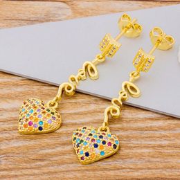 Dangle Earrings AIBEF Fashion Statement Heart Letter Love CZ For Women Hanging Drop Earring Female Jewelry
