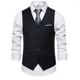 Men's Vests Suit Vest Business Formal Dress Waistcoat Tuxedo For Men Black Blazer V-Neck Single Breasted 3 Pockets