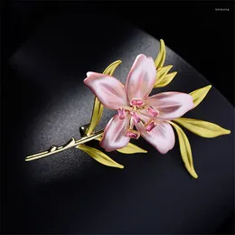 Brooches Beautiful White Pink Lily For Women Fashion Enamel Pins Rhinestone Flower Jewellery Accessories Broach Pin Christmas Gift