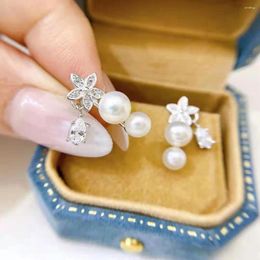 Stud Earrings M418 Solid 925 Sterling Silver Round 5-6mm Nature Fresh Water White Pearls Studs For Women Fine Birthday Gifts